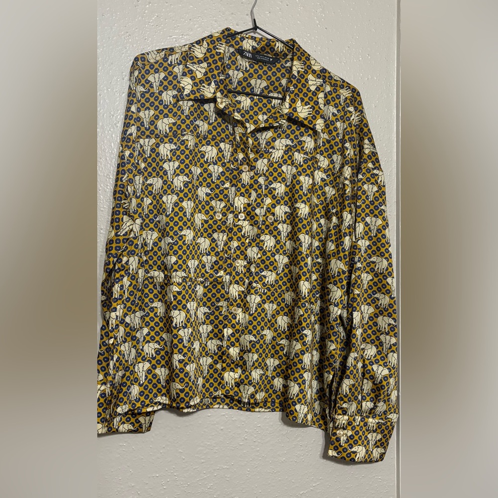 Zara Elephant Print Shirt in Yellow and Blue